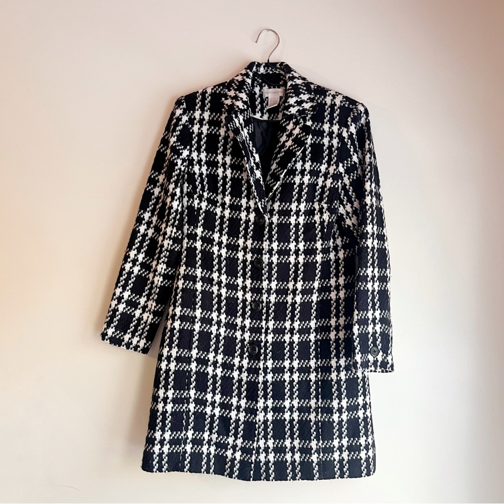 Worthington plaid black and white mid length pea coat size 4